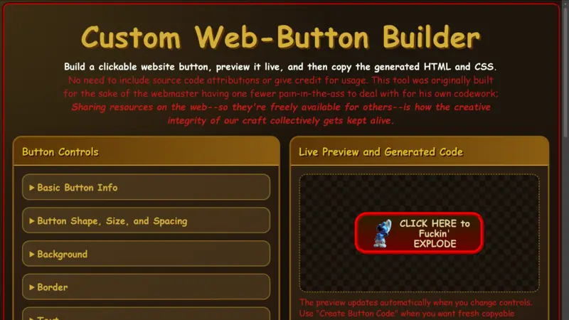 Preview of the custom web-button controls and live button preview